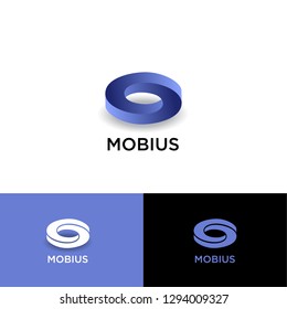 Mobius Logo. Impossible Geometric Shape With Shadow On A Different Backgrounds. UI, Web Icon. Monochrome Option.