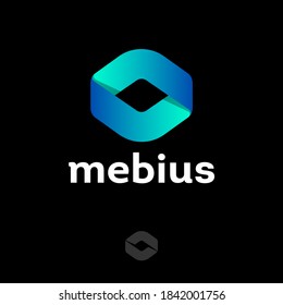 Mobius Logo. Impossible Geometric Shape From Silk Ribbon Isolated On A Dark Background. UI, Web Icon. Monochrome Option.