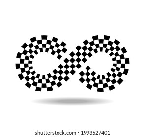 Mobius loop made of black and white race flag. infinity symbol