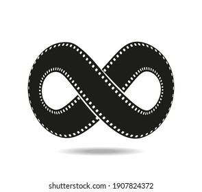 Mobius loop made of filmstrip. Film reel. Drawn on a sphere. Infinity symbol
