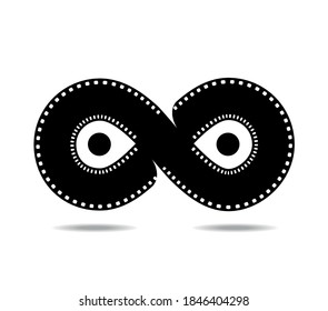 Mobius loop made of filmstrip with human eyes. Film reel. Infinity symbol