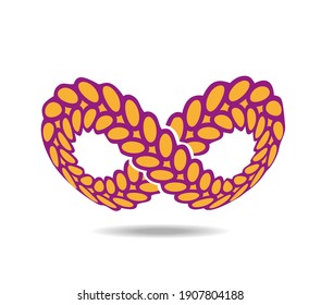 Mobius loop made of a laurel wreath or grain ears. Drawn on a sphere. Infinity sign