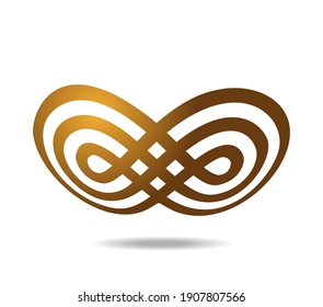 Mobius Loop Made Of Three Golden Lines. Drawn On A Sphere. Infinity Symbol