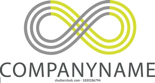 Mobius Loop Made Of Three Lines, Divided Into Two Parts Green And Gray. Ready Logo. Infinity Symbol