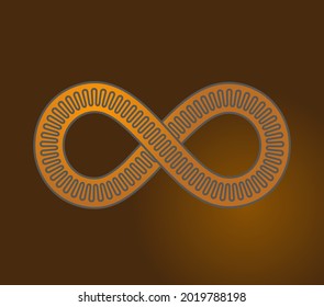 Mobius loop made of three lines, inner one undulating. On dark background. The sign of infinity. Infinity symbol 8 eight
