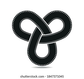 Mobius loop with three elements made of filmstrip. Film reel knot