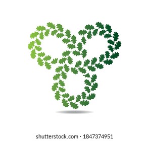Mobius loop with three elements made of green oak leaves