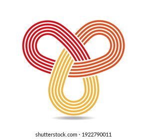Mobius loop with three elements made of staff. Five colorful lines. Infinity symbol