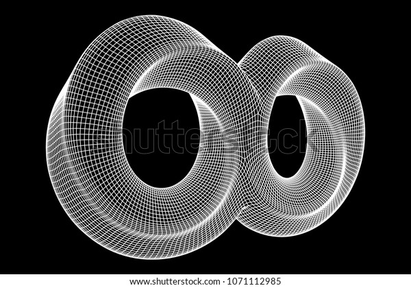 メビウスは輪無限の神聖なジオメトリを取り除きます サーフェスが反転した空間図形 2つの円形の輪郭を持つ光の錯覚 ワイヤフレームの低ポリメッシュのベクター画像イラスト のベクター画像素材 ロイヤリティフリー