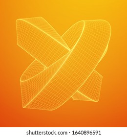Mobius strip ring knot sacred geometry. Spatial figure with upturned surfaces. Optical illusion with dual circular contour. Wireframe low poly mesh vector illustration.