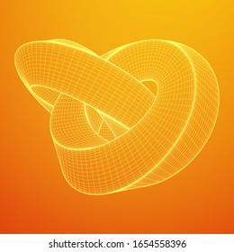 Geometría sagrada del anillo de la tira Mobius. Figura espacial con superficies giradas. Ilusión óptica con doble contorno circular. Ilustración vectorial de malla baja del bastidor de alambres.