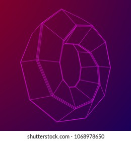 Mobius strip ring sacred geometry. Spatial figure with upturned surfaces. Optical illusion with dual circular contour. Wireframe low poly mesh vector illustration.