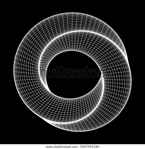 メビウス は輪状の神聖なジオメトリを取り除きます サーフェスが反転した空間図形 2つの円形の輪郭を持つ光の錯覚 ワイヤフレームの低ポリメッシュのベクター画像 イラスト のベクター画像素材 ロイヤリティフリー