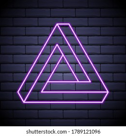 Mobius Triangle Loop Neon Sign Style Impossible Geometric - Vector Outline Graphic Design.