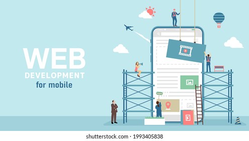 Moble web development concept vector banner illustration