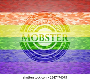 Mobster emblem on mosaic background with the colors of the LGBT flag