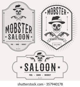 Mobster Saloon Isolated Logo Set Emblems, Badges And Design Elements On White Background