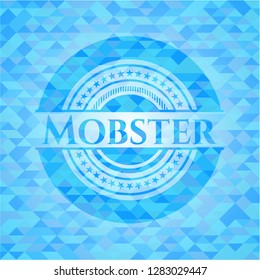 Mobster sky blue emblem with triangle mosaic background