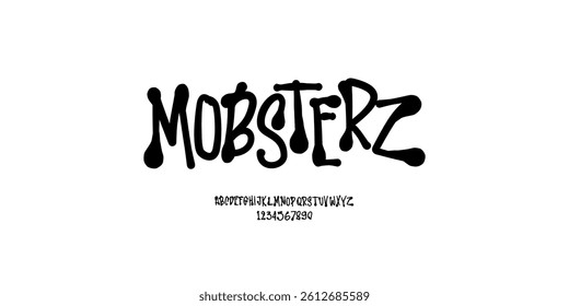 Mobsterz Elegant Font. Groovy Font. Graffiti Font. Creative Hand Drawn Uppercase and Number. Street Art Classic Lettering Fashion Designs Typography modern serif decorative vintage concept vector y2k
