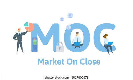 MOC, Market On Close.. Concept with keywords, people and icons. Flat vector illustration. Isolated on white background.