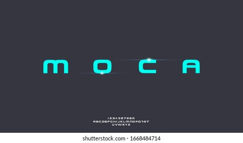 Moca, fuente abstracta de ciencia ficción de la tecnología. diseño de ilustración vectorial de la tipografía del espacio digital