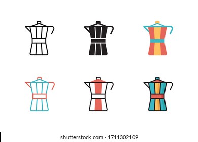 moca pot icon vector illustration with six different style design. isolated on white background