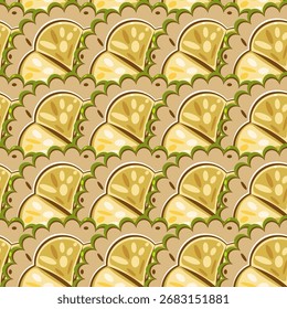 Mocambo slices seamless tropical pattern with Theobroma fruits vector illustration 