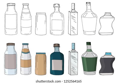 mocap bottles, image in outline and in color, vector illustration