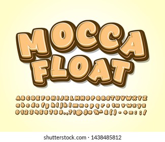 Mocca Float Sticker Font Effect, Cartoon Alphabet Style For Food Or Drink Brand