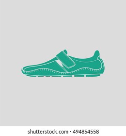 Moccasin icon. Gray background with green. Vector illustration.