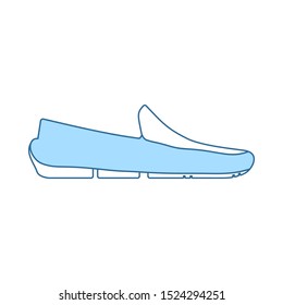 Moccasin-Symbol. Einfach mit dem Design der blauen Füllung übereinstimmen. Vektorgrafik.