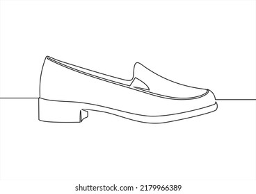 moccasin isolated on a white background. Concept of comfort shoes in modern casual style. Side view. Vector illustration-Continuous one line drawing.