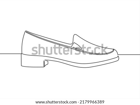 moccasin isolated on a white background. Concept of comfort shoes in modern casual style. Side view. Vector illustration-Continuous one line drawing.