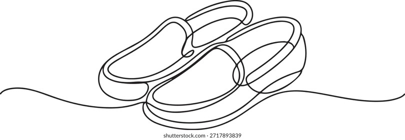 Mokassins durchgehende einzeilige Zeichnung Minimalismus Design isoliert. einzeilige Symbolzeichnung
