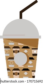 Mocha coffee in a disposable takeaway Cup with a dome lid. The concept of fast food, fast food. Vector drawing.