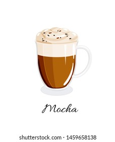 Mocha coffee in a glass with foam. Vector illustration