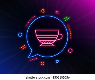 Mocha coffee icon. Neon laser lights. Hot drink sign. Beverage symbol. Glow laser speech bubble. Neon lights chat bubble. Banner badge with mocha icon. Vector