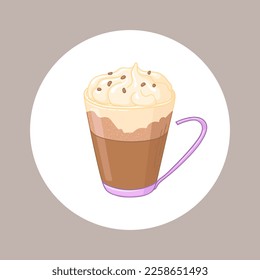 Ilustración del vector del café mocha. Hermosa taza con café y crema.