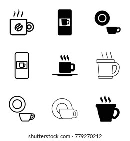 Mocha icons. set of 9 editable filled and outline mocha icons such as vending machine, coffee, dish