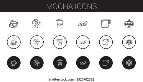 mocha icons set. Collection of mocha with coffee, beans, cup, coffee cup. Editable and scalable mocha icons.