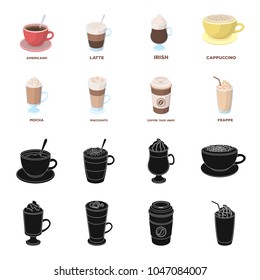 Mocha, macchiato, frappe, take coffee.Different types of coffee set collection icons in black,cartoon style vector symbol stock illustration web.