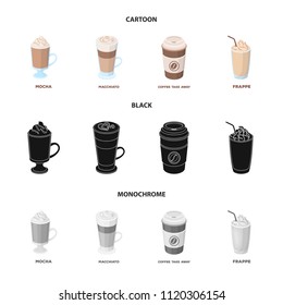 Mocha, macchiato, frappe, take coffee.Different types of coffee set collection icons in cartoon,black,monochrome style vector symbol stock illustration web.