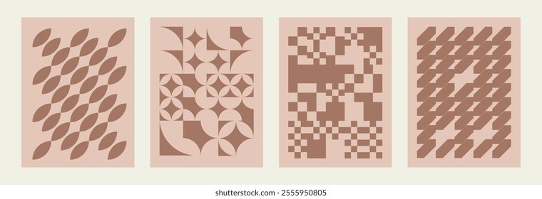 Mocha Mousse color background 2025 year. Isolated posters in Geometric style. Abstract shapes backgrounds. Swiss design aesthetic. Vector illustration