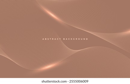 Mocha mousse color of the year 2025 abstract vector background with glowing brown wavy lines.