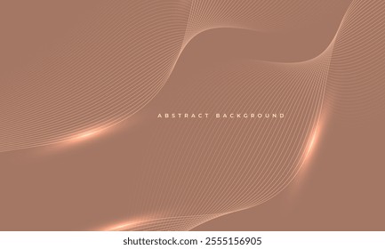 Mocha mousse color of the year 2025 abstract vector background with glowing brown wavy lines.