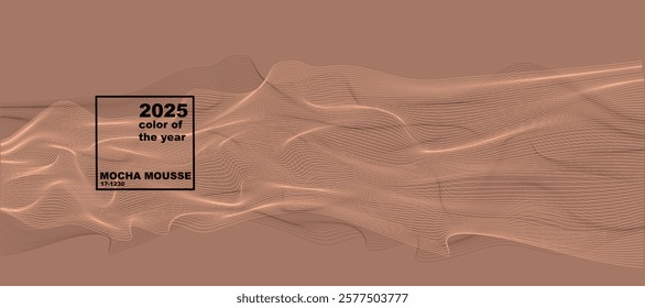 Mocha mousse color of the year 2025 fashion abstract banner, Technology vector background with glowing brown lines. Undulate isolated Wave Swirl