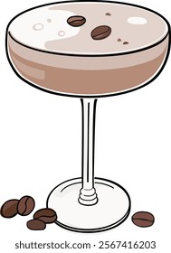 Mocha mousse drink vector illustration. Cocktail glass.