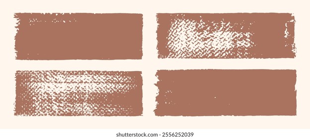 Mocha Mousse paint swatches. Color scheme of year 2025. Vector brush strokes. Grunge brown color textures. Neutral beige color smudges. Grungy wide brushstroke dabs and daubs. Liquid acrylic textures