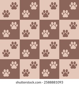 Mocha mousse paw background. Paw pattern. Trendy colour.  Dog, cat, kitten, puppy footprints. Pet clothes, blanket. Banner, brochure, poster, card. Vector illustration.