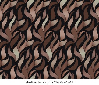Mocha Mousse Tones Flowing Shapes Abstract Vector Pattern, Black Background